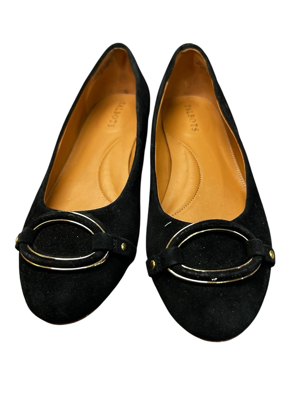 Talbots Black Suede Ballet Flats Gold Hardware Women’s Size 7M Comfort